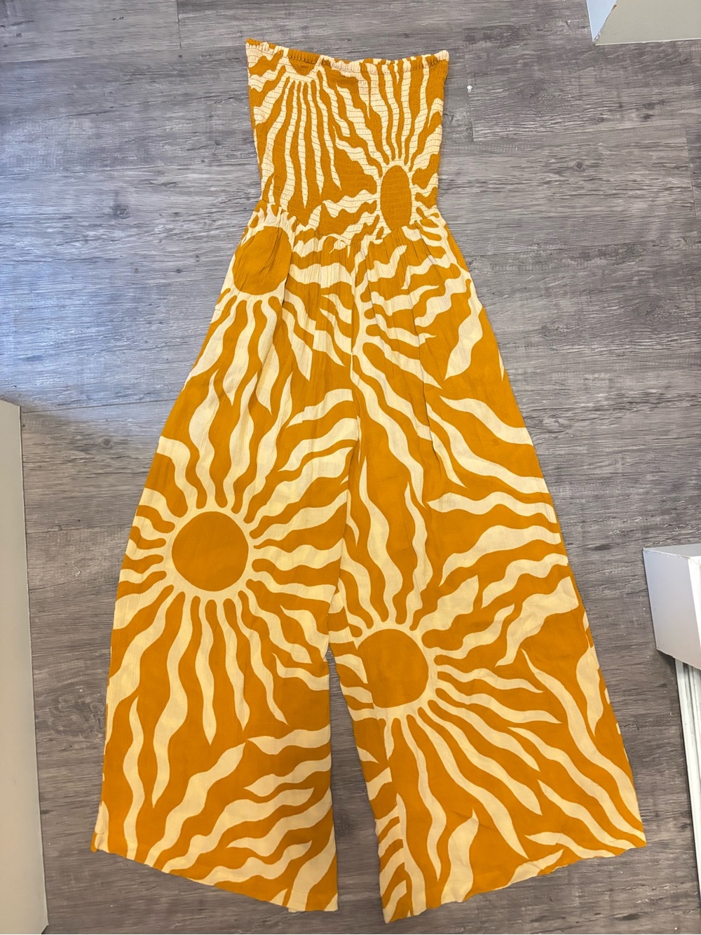 Patrons of Peace Mustard Sunburst Strapless Wide-Leg Jumpsuit - Picture 2 of 4